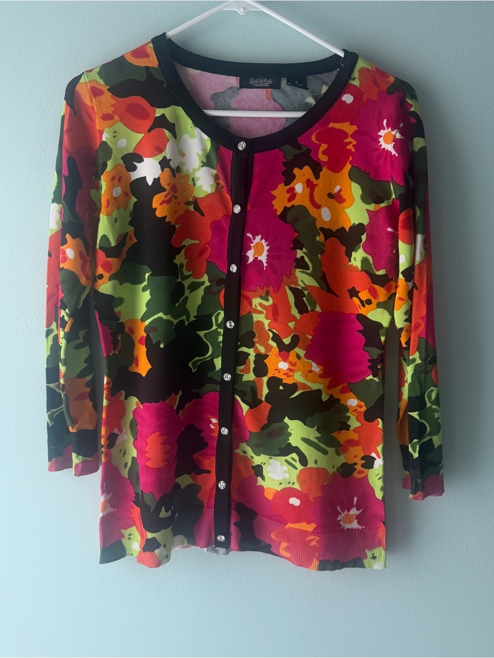 Peck & Peck Vibrant multicolor Floral Cardigan Rhinestone Buttons M